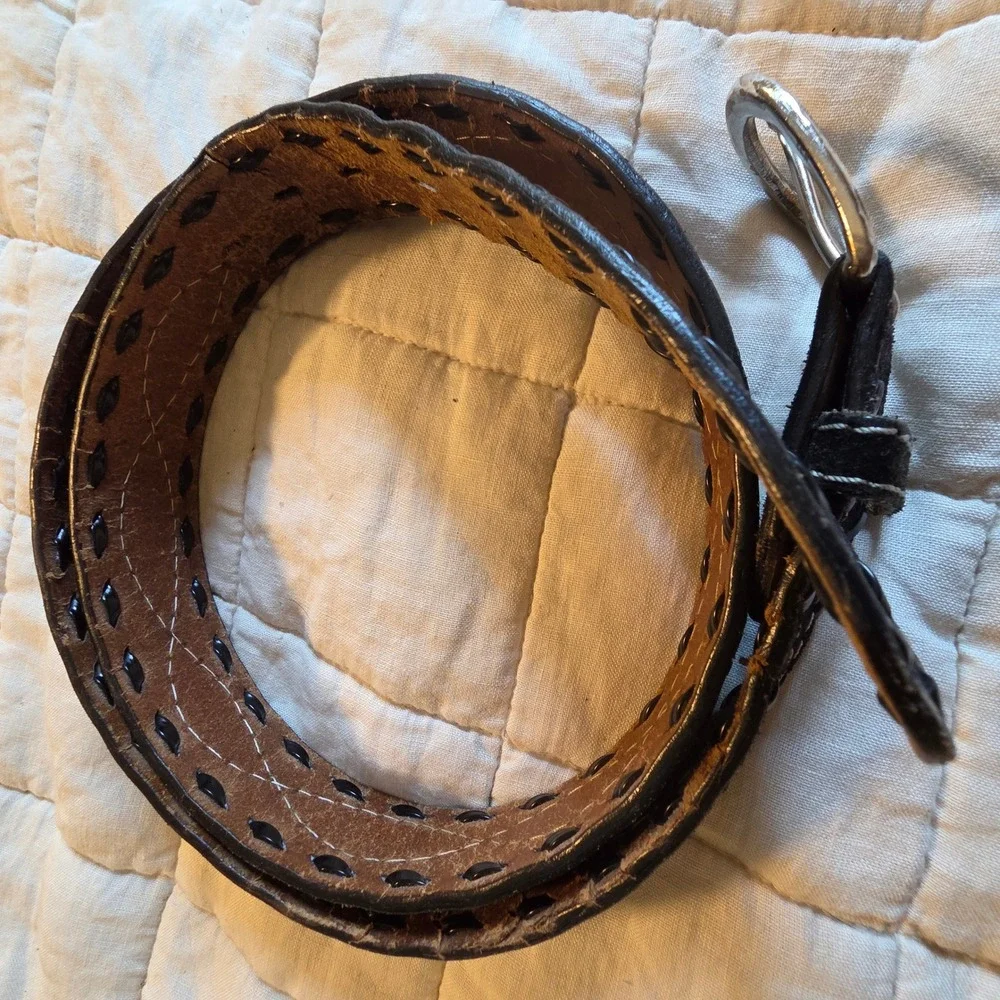 Frontier Series Belt Mens 40 Black Leather Western Hand Laced Made in USA 1305